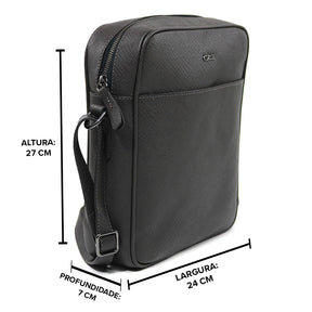 Sholder Bag Masculina de Couro - Preto