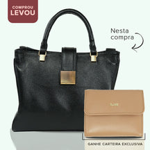 Combo: 01 Bolsa de Couro Tote Belle - Preto + Carteira Exclusiva