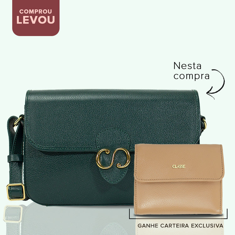 Combo: 01 Bolsa de Couro Tiracolo Emily - Eucalipto+ Carteira Exclusiva