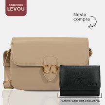 Combo: 01 Bolsa de Couro Tiracolo Emily - Creme + Carteira Exclusiva