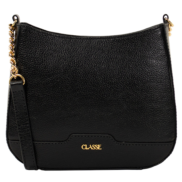 Bolsa Crossbody de Couro Com Corrente Dani - Preto