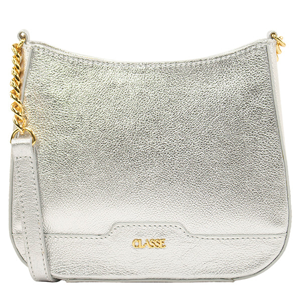 Bolsa Crossbody de Couro Com Corrente Dani - Prata