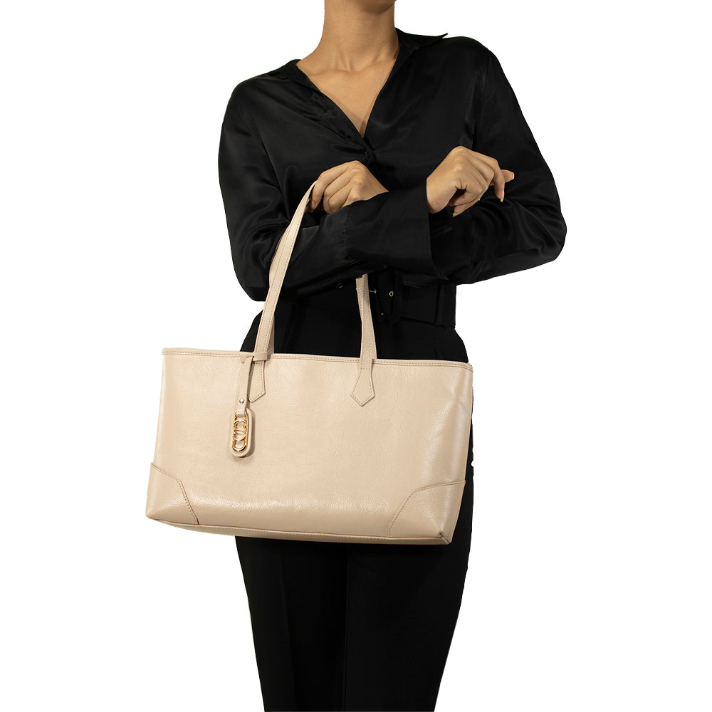 Bolsa Shopping Bag de Couro - Creme