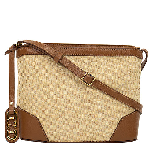 Bolsa Crossbody de Couro Emily Summer - Tramado Palha/Nocciola