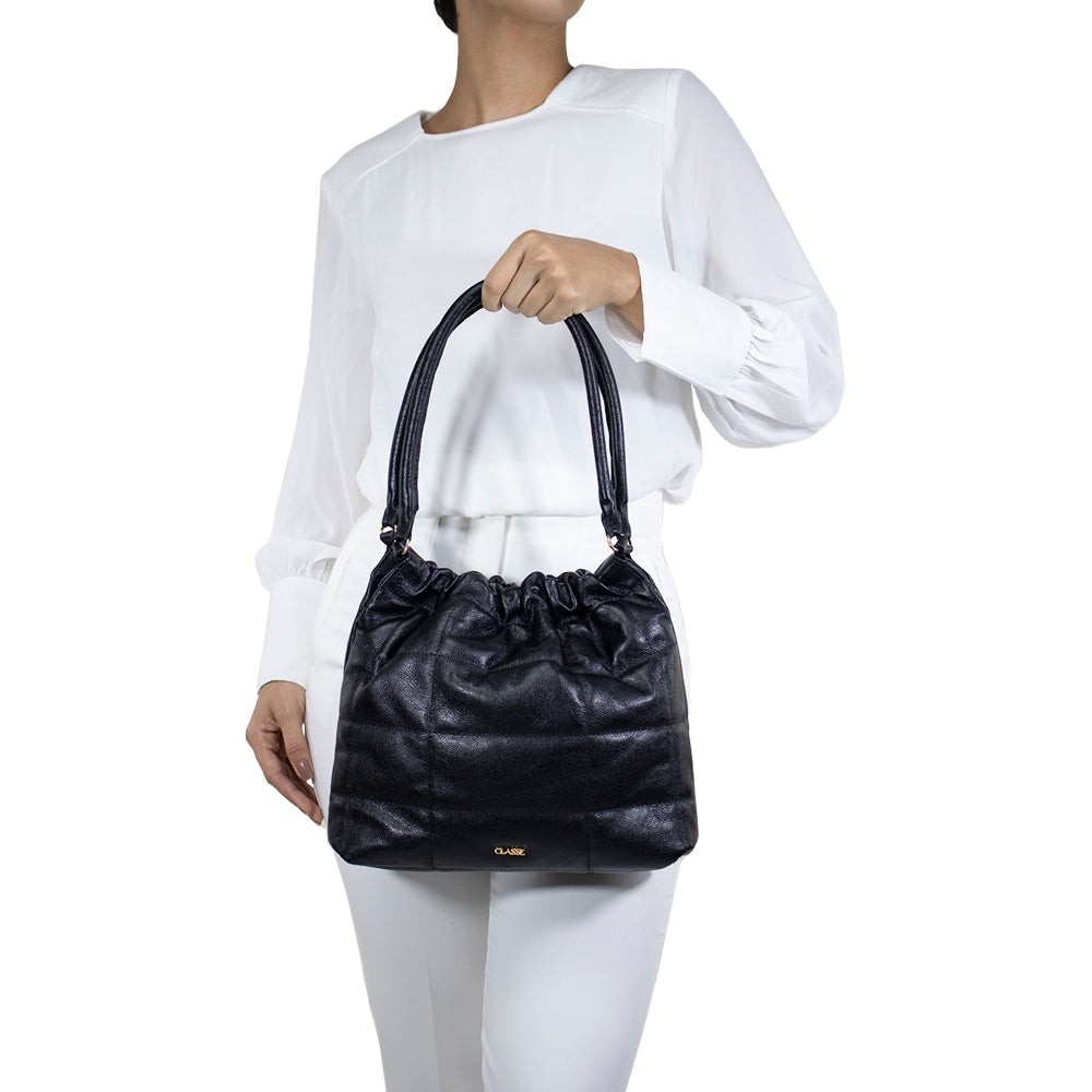 Shopping Bag de Couro Rebecca - Preto