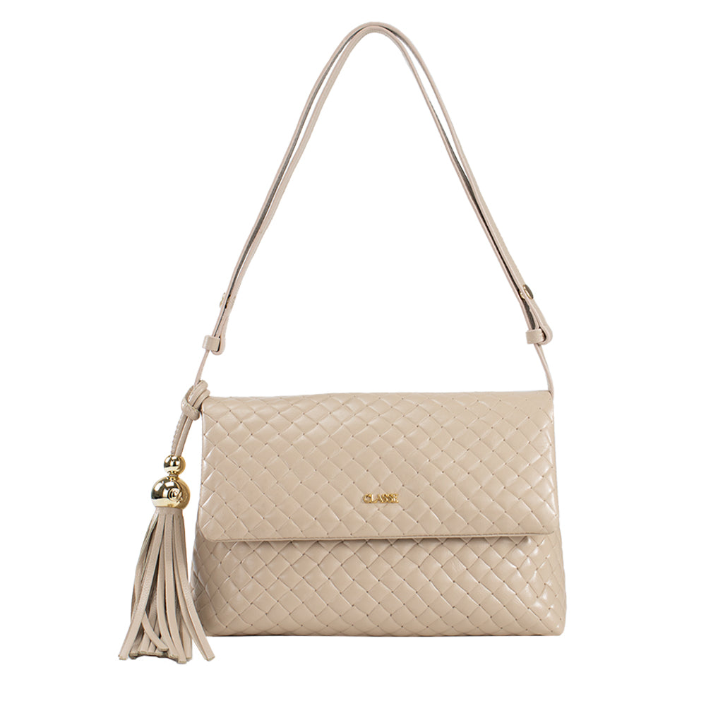 Bolsa de Couro Tressê Tiracolo Fendi - Tramado Creme