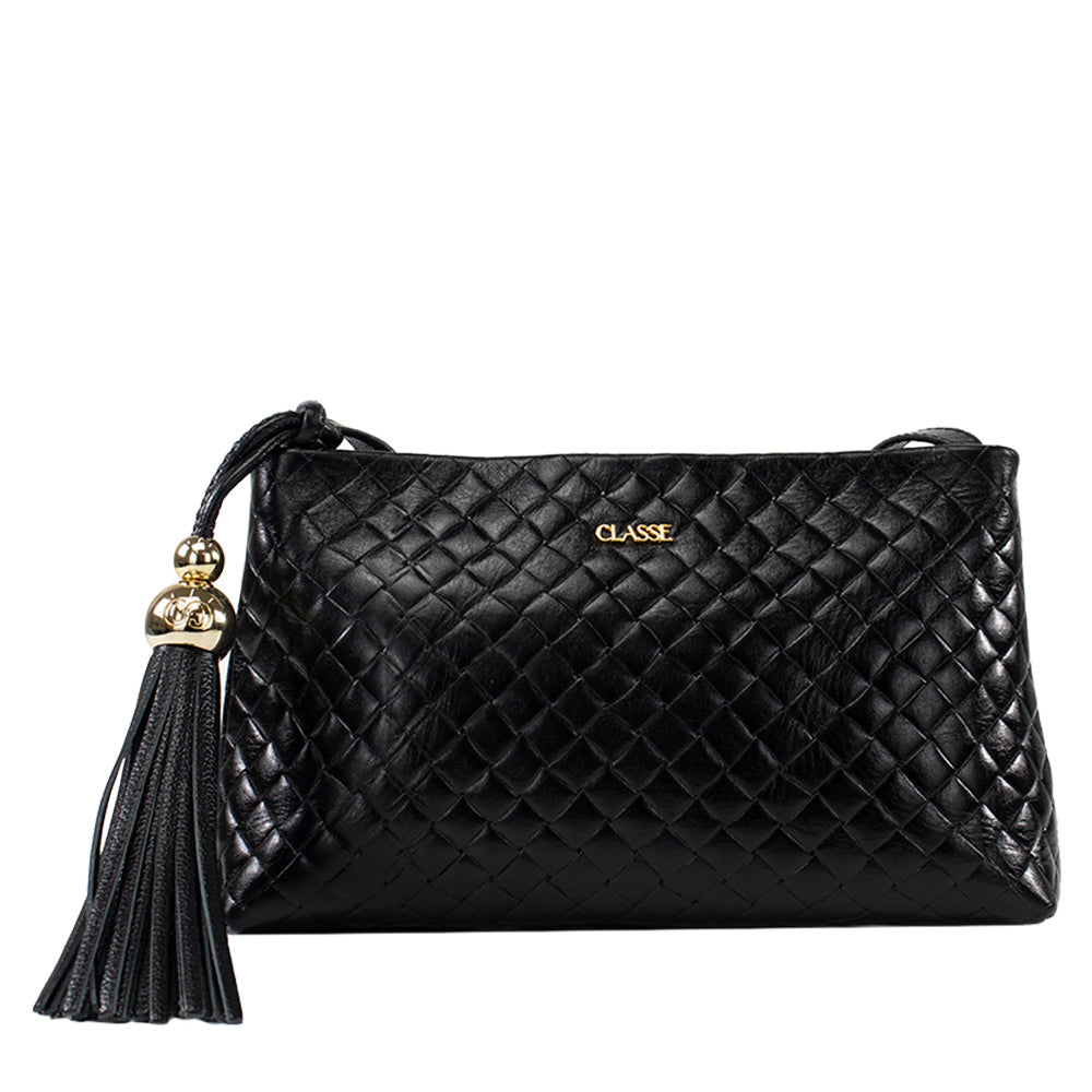 Bolsa de Couro Tressê Crossbody Fendi - Preto