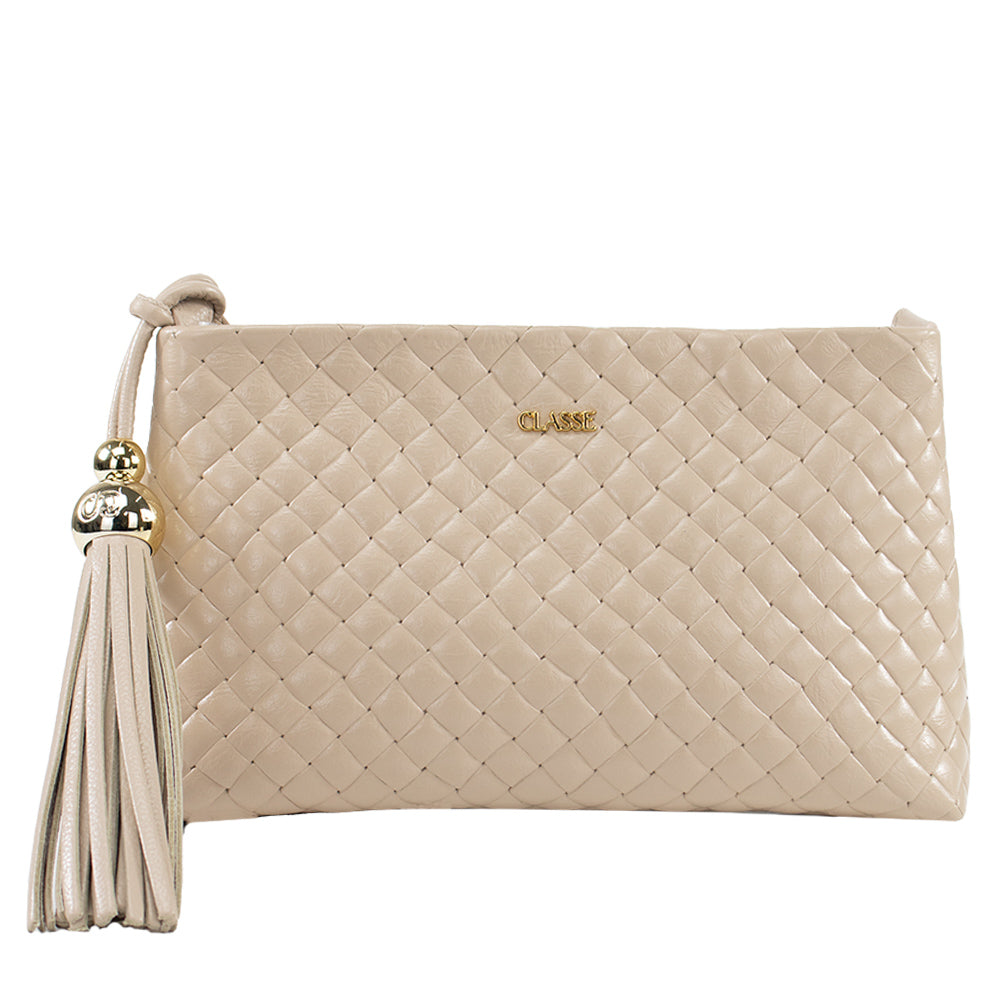 Bolsa de Couro Tressê Crossbody Fendi - Creme