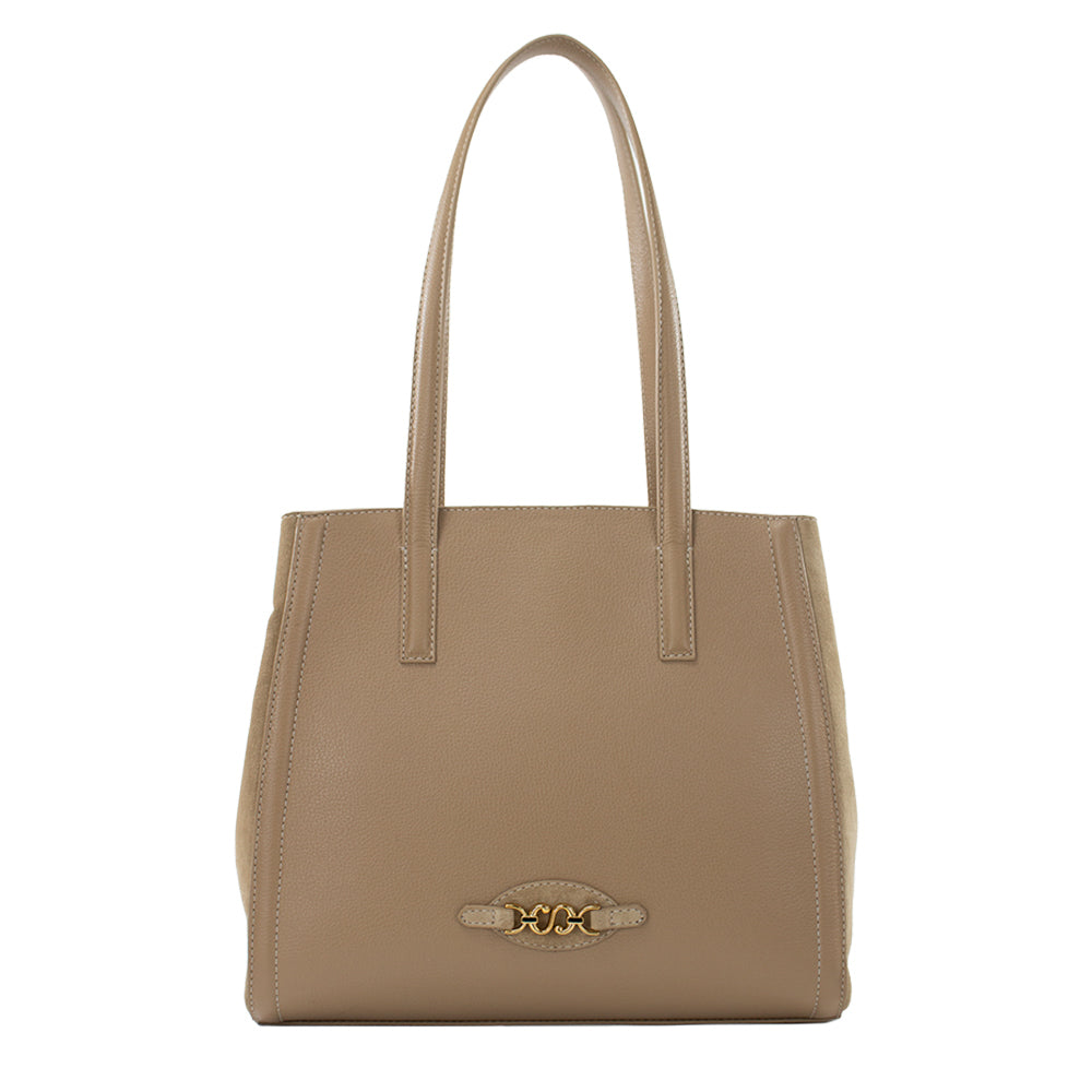 Bolsa de Couro Shopping Bag Isis - Camel Camurça Avelã