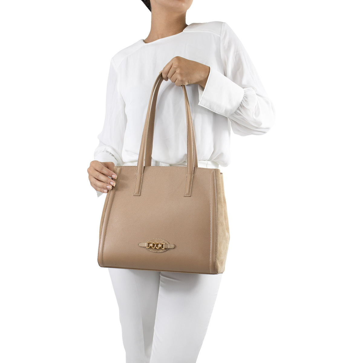 Bolsa de Couro Shopping Bag Isis - Camel Camurça Avelã
