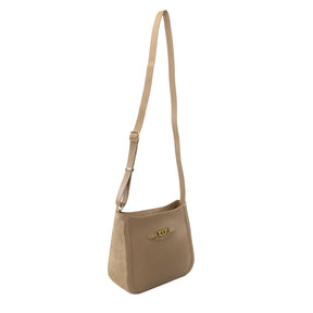 Bolsa de Couro Crossbody Isis Laterais em Camurça - Camel Camurça Avelã