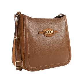 Bolsa de Couro Crossbody Isis Laterais em Camurça- Nocciola Camurça
