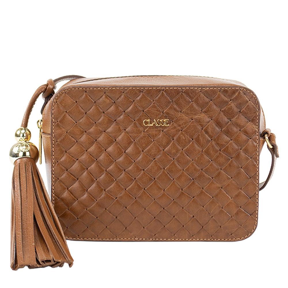 Bolsa de Couro Tressê Camera Bag Fendi - Tramado Nocciola