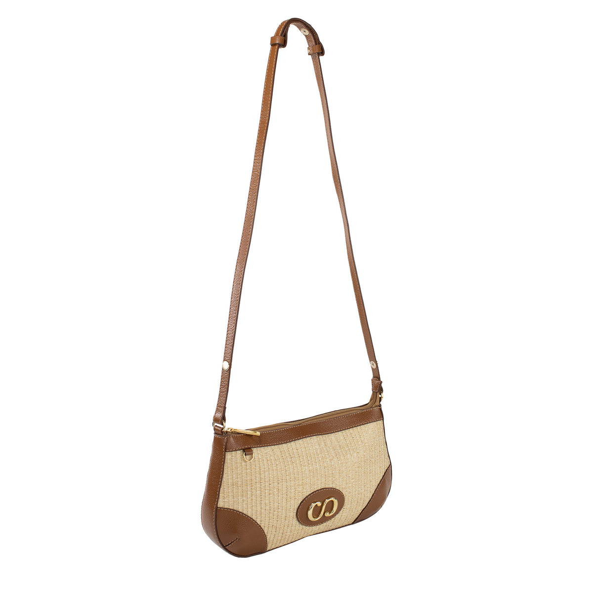 Bolsa Crossbody de Couro Maiorca - Tramado Palha Nocciola