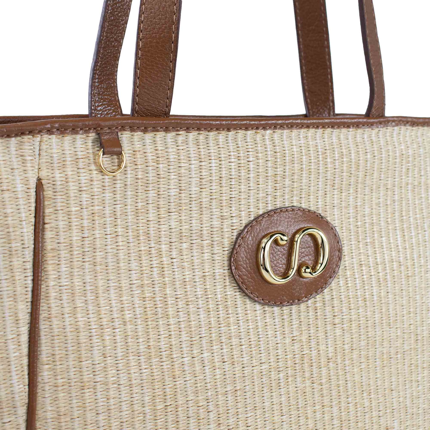 Bolsa Shopping Bag de couro Maiorca - Tramado Palha Nocciola