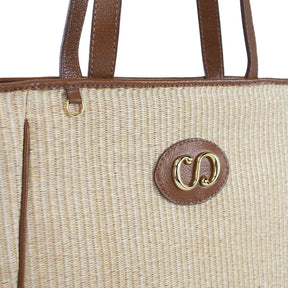 Bolsa Shopping Bag de couro Maiorca - Tramado Palha Nocciola