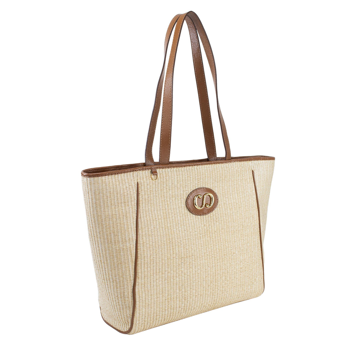 Bolsa Shopping Bag de couro Maiorca - Tramado Palha Nocciola
