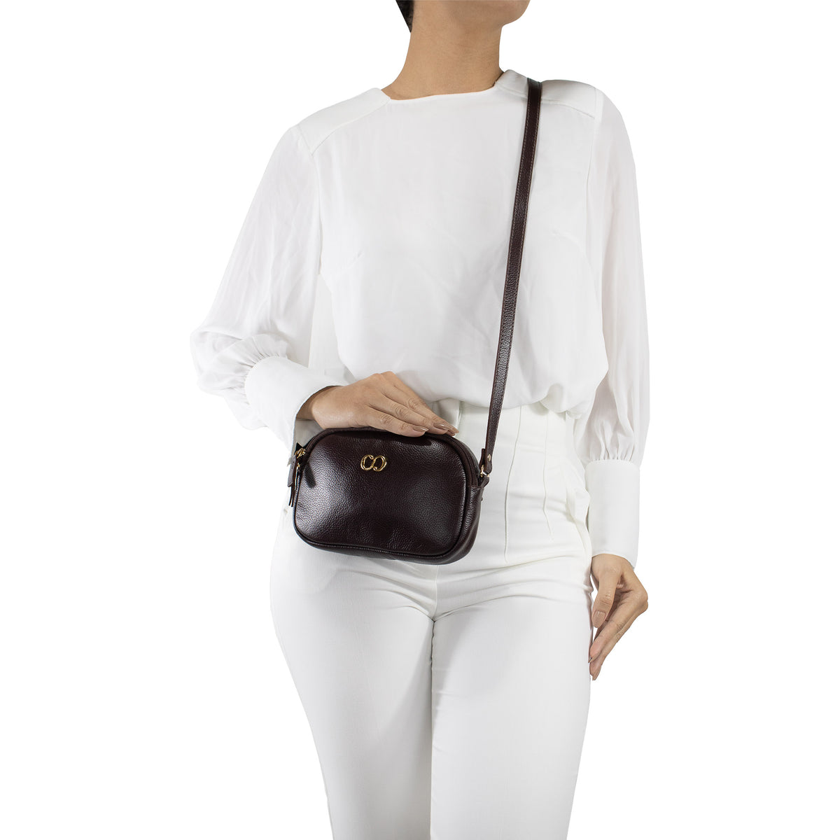 Bolsa de couro Crossbody Jeni - Chocolate