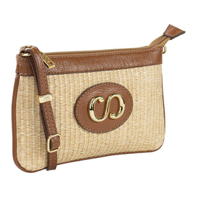 Bolsa Crossbody de Couro Mini Maiorca - Tramado Palha Nocciola