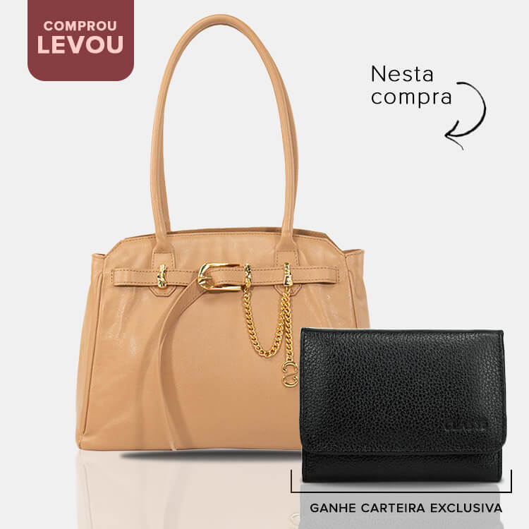Combo: Bolsa Shopping Bag de Couro Sam - Tan + Carteira Exclusiva