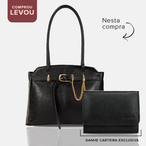 Combo: Bolsa Shopping Bag de Couro Sam - Preto + Carteira Exclusiva