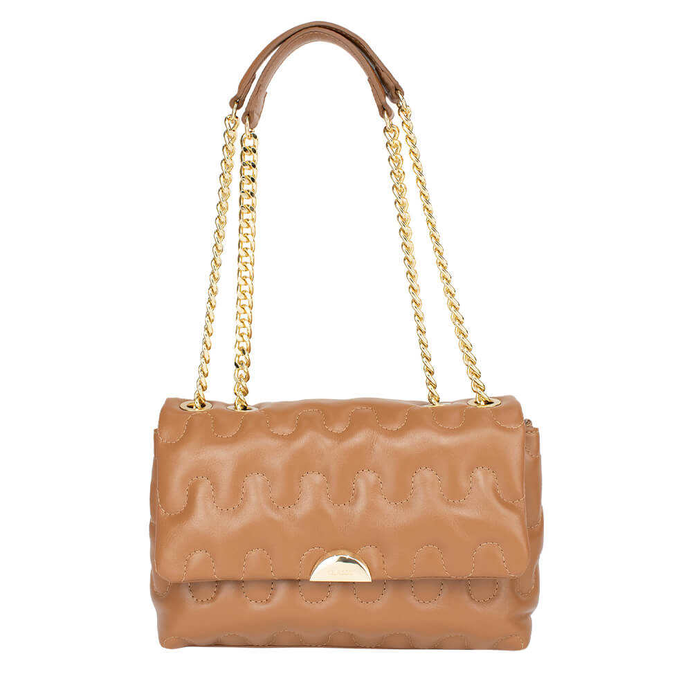 Bolsa de Couro Tiracolo com Corrente Liza - Nocciola