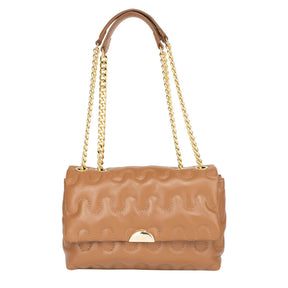 Bolsa de Couro Tiracolo com Corrente Liza - Nocciola