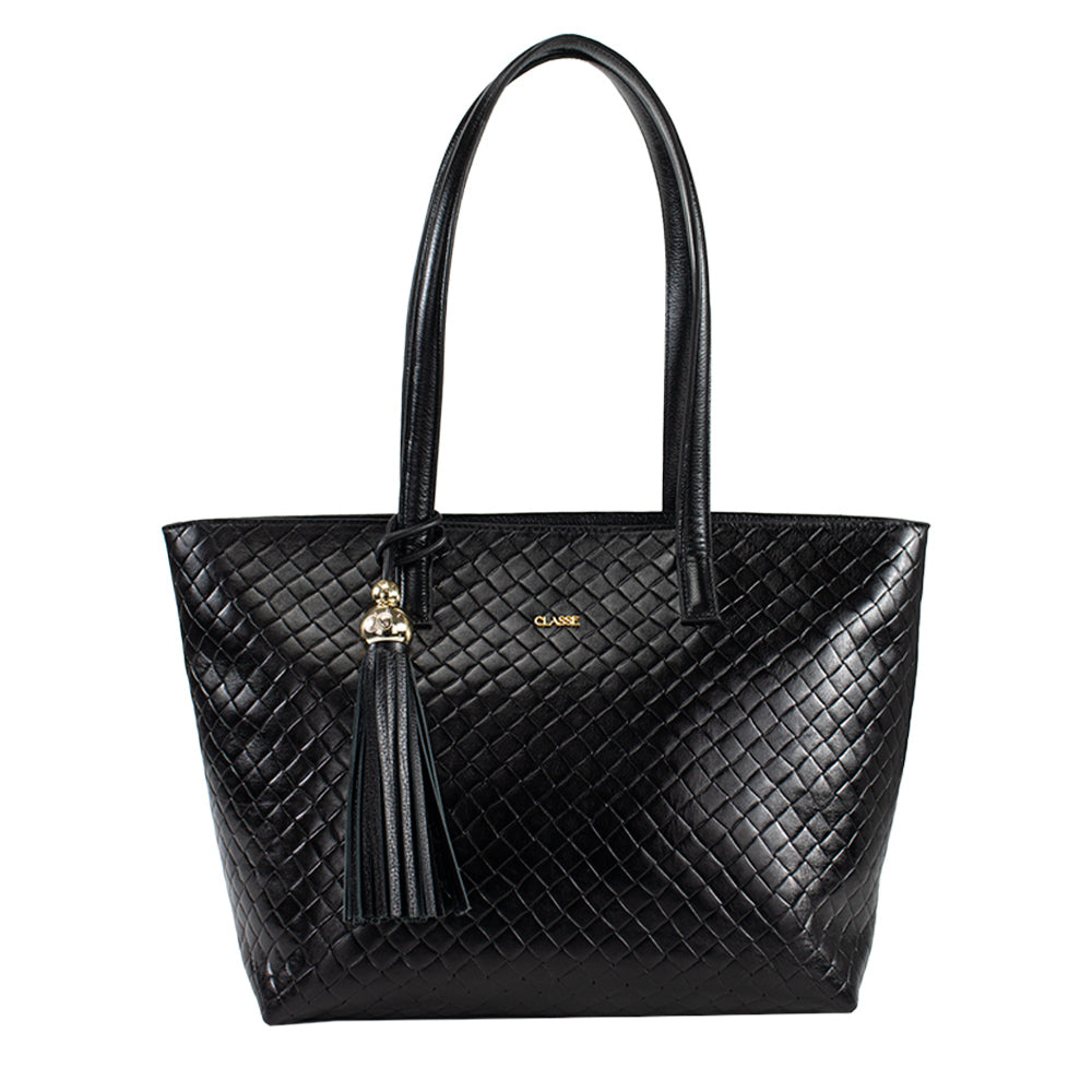 Bolsa de Couro Tressé Shopping Bag Fendi - Tramado Preto