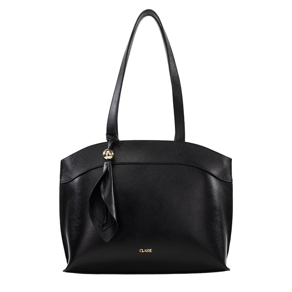 Bolsa de Couro Shopping Bag Flora - Preto
