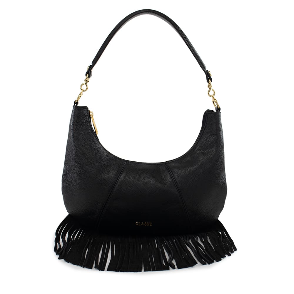 Bolsa de Couro Bag Adele Boho - Preto Camurça