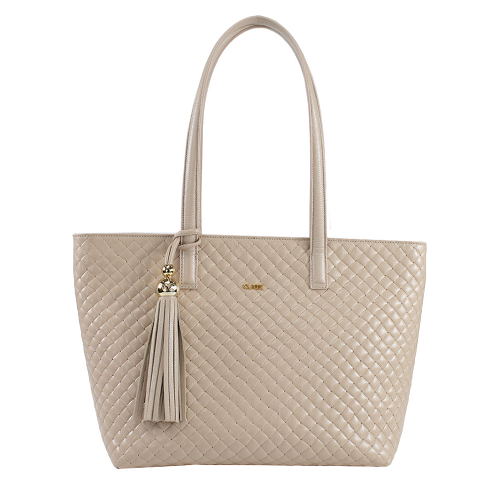 Bolsa de Couro Tressé Shopping Bag Fendi - Tramado Creme