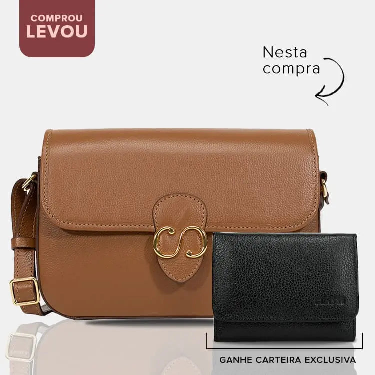Combo de  bolsa de couro tiracolo emily e uma carteira de couro exclusiva
