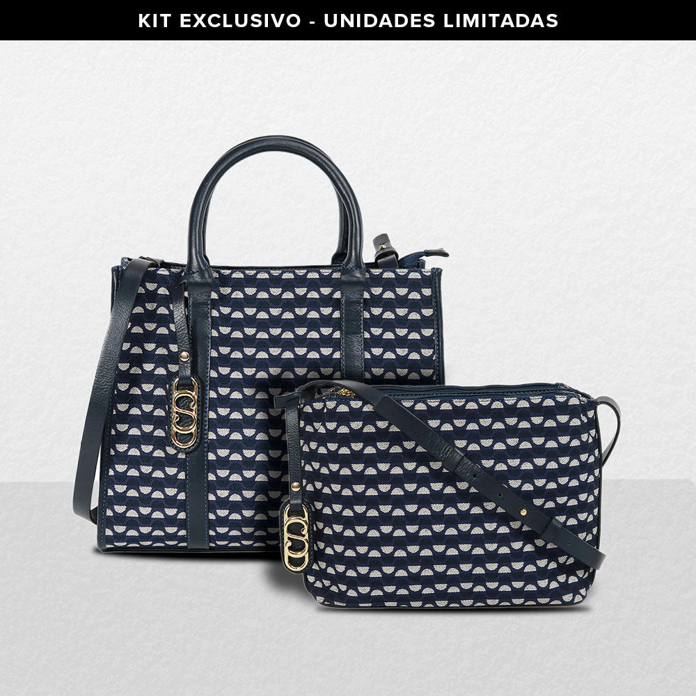 Kit: 01 Bolsa Crossbody Mileide + 01 Bolsa Tote Mileide - Marinho/Onix