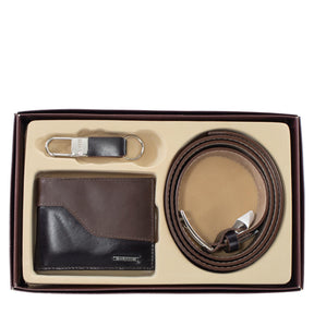 Kit 01 Social SB Masculino De Couro: Carteira, Cinto e Chaveiro.
