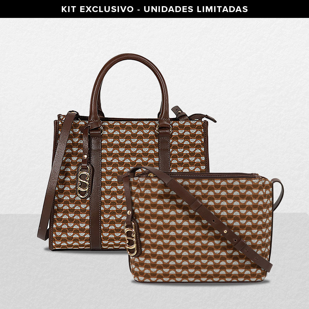 Kit: 01 Bolsa Crossbody Mileide + 01 Bolsa Tote Mileide - Nocciola/Brown