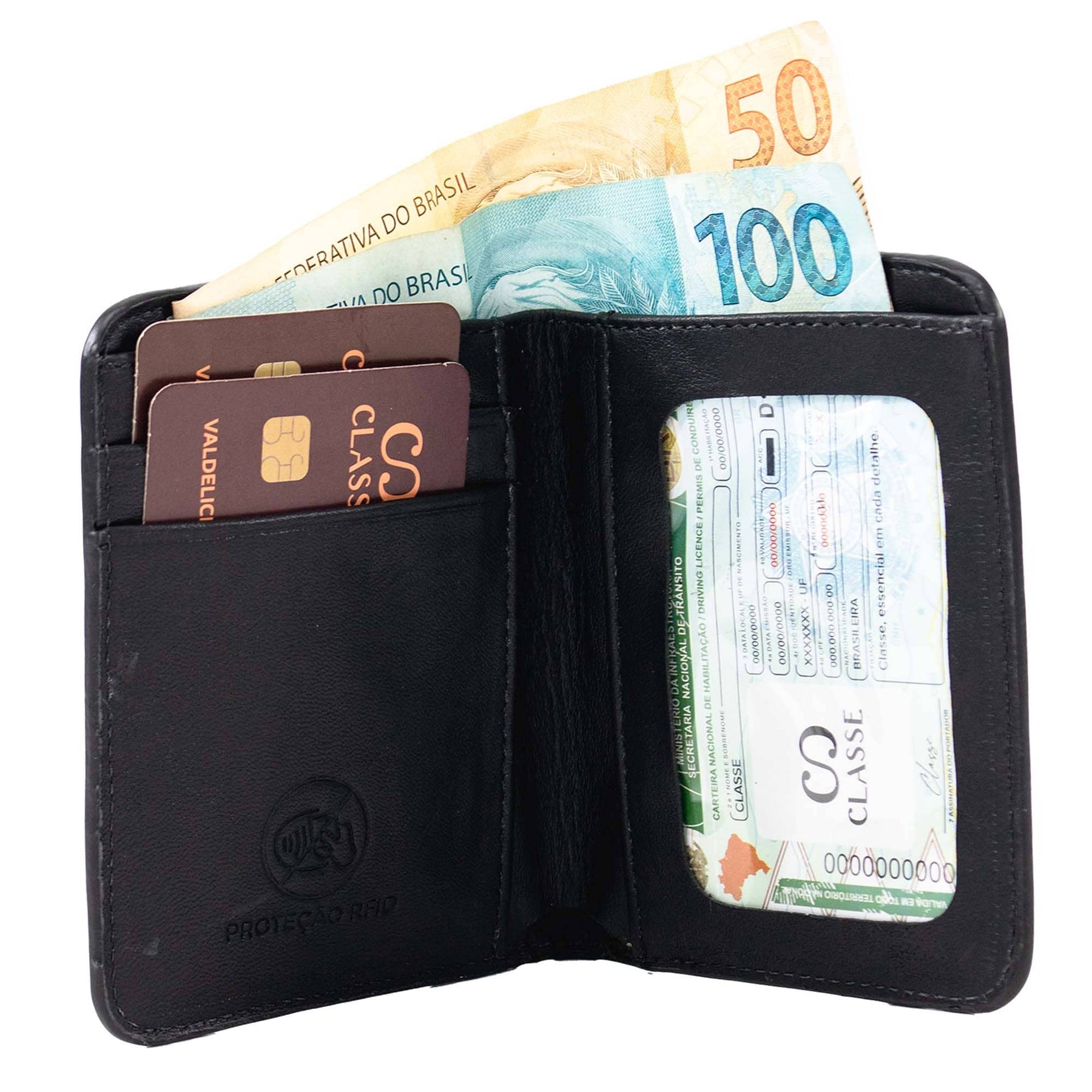 Carteira de Couro Masculina com RFID e assinatura em Alto Relevo