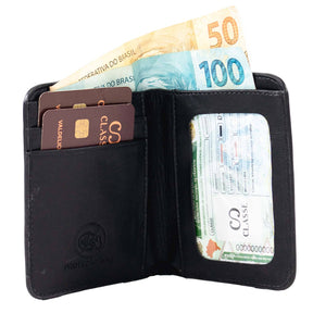 Carteira de Couro Masculina com RFID e assinatura em Alto Relevo
