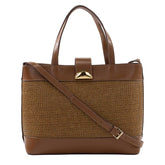 Bolsa Tote de couro Lídia - Tramado Nocciola/Nocciola