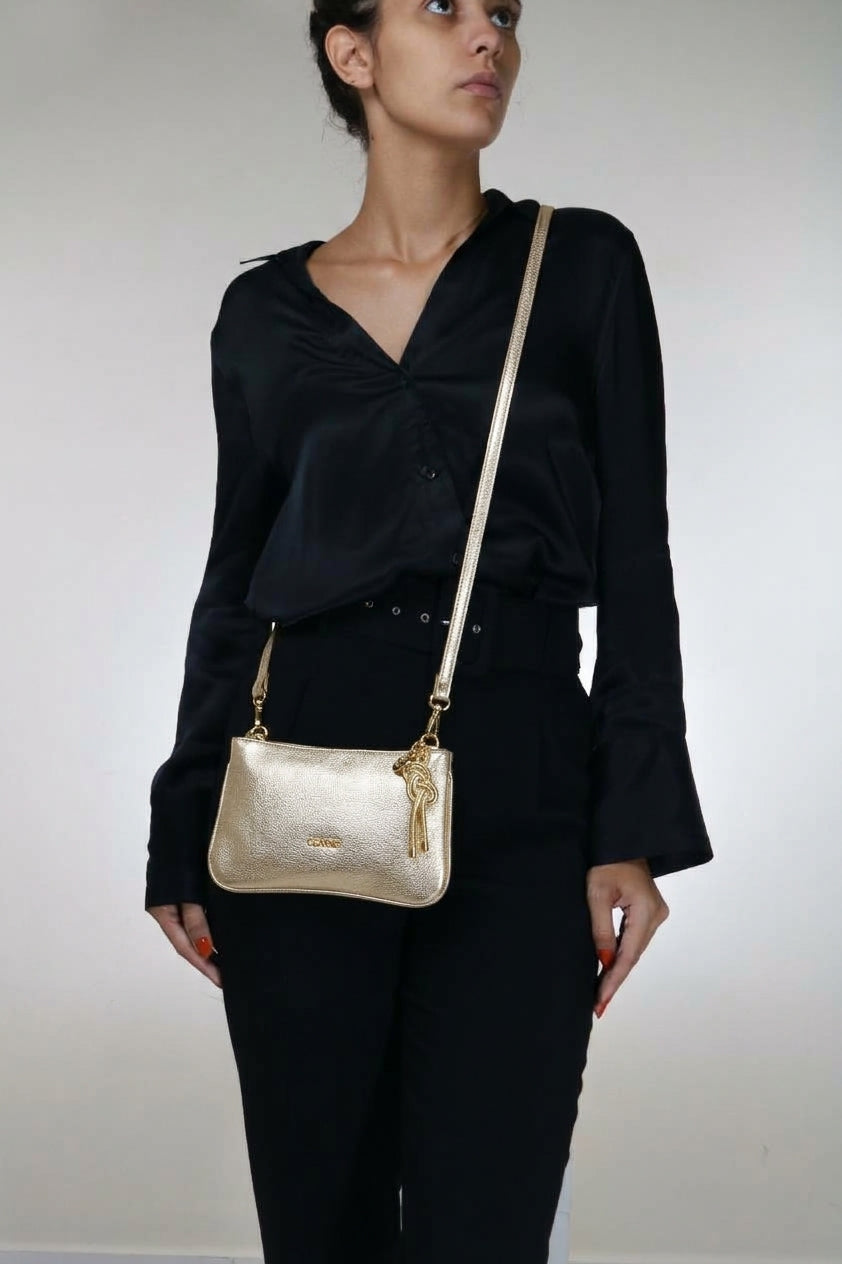 Bolsa Crossbody de Couro - Ouro