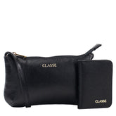 Kit Feminino Carteira e Bolsa de Couro - Preto