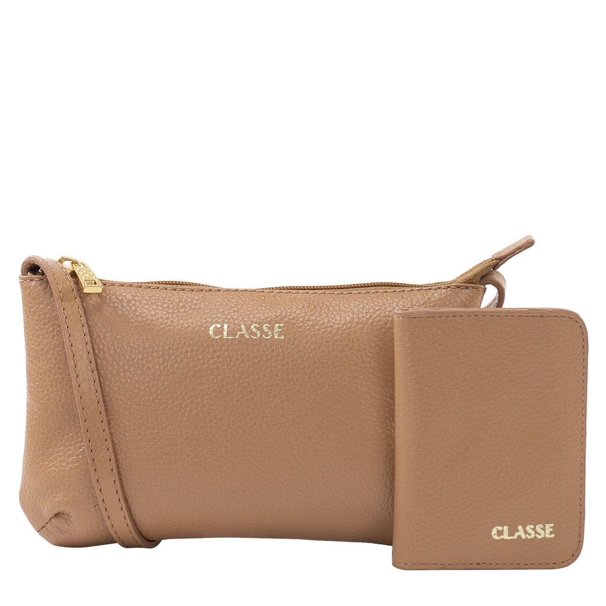 Kit Feminino Carteira e Bolsa de Couro - Tan